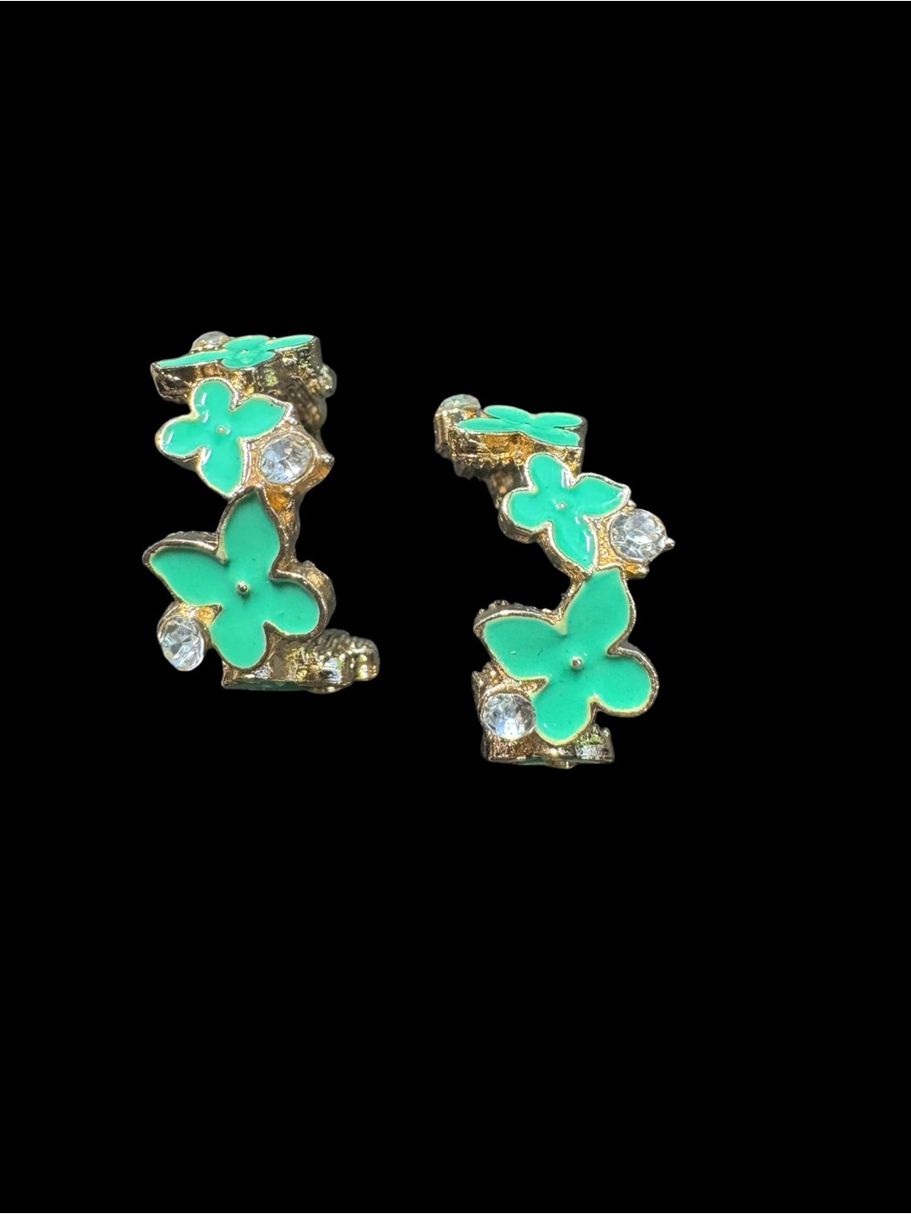 Green Floral Enamel Cluster Hoop Earrings
